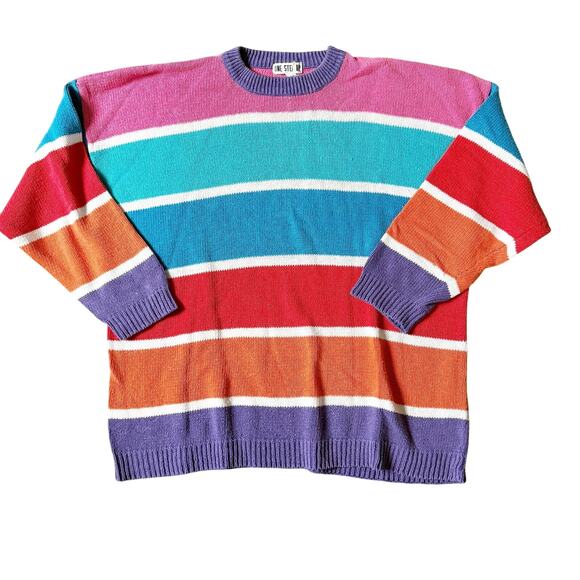 Vintage 90s One Step Up Striped Sweater Size Large - Picture 1 of 4